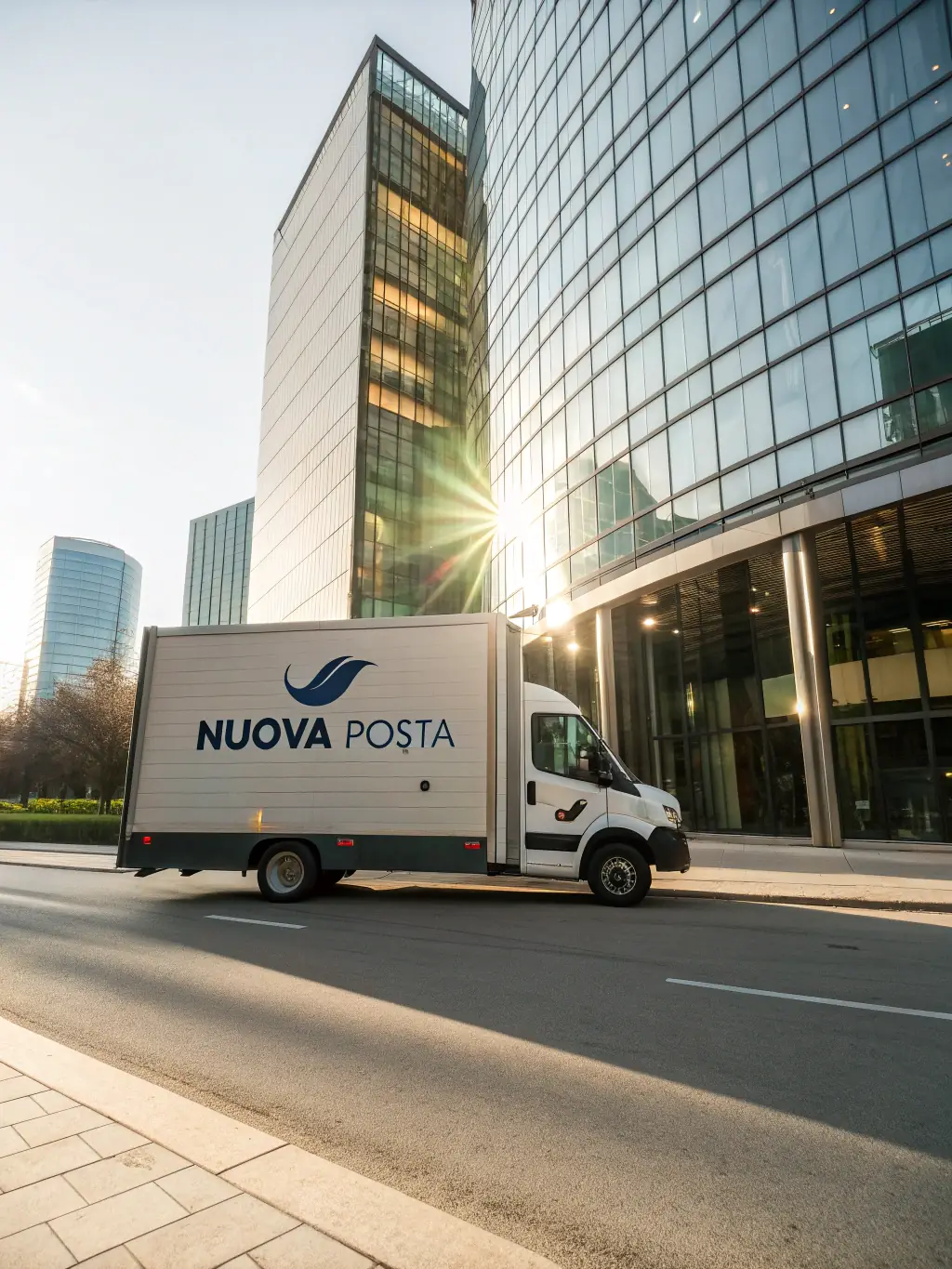 A delivery truck arriving on time at a corporate location, symbolizing MAJARA MIRDIF SEWING's commitment to on-time delivery.