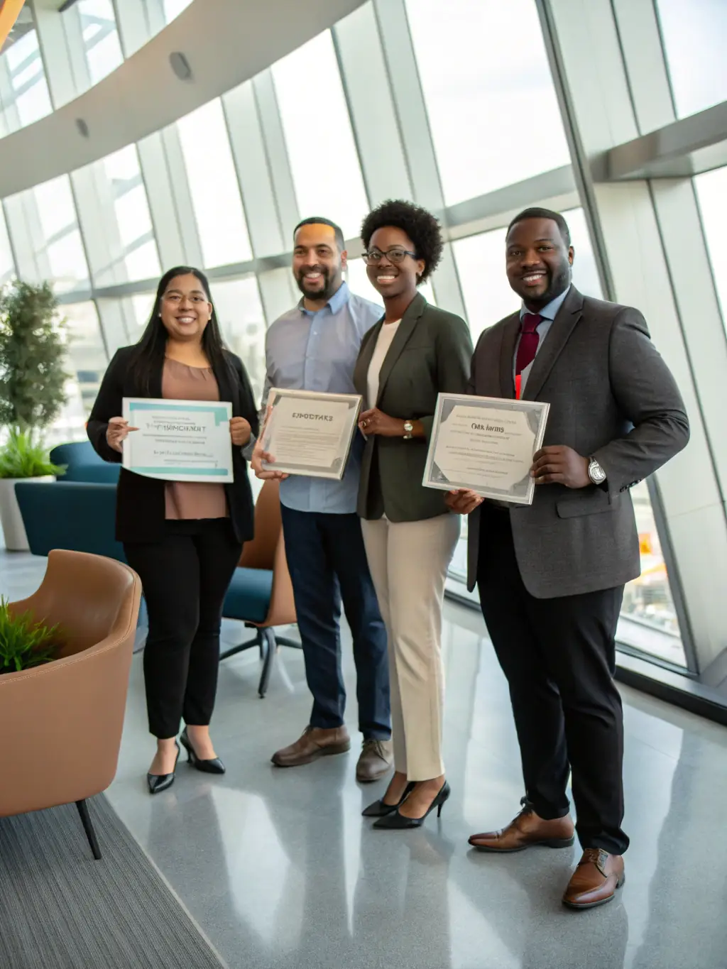 A diverse group of professionals in corporate attire, showcasing MAJARA MIRDIF SEWING's ability to provide stylish and functional uniforms for the corporate sector.